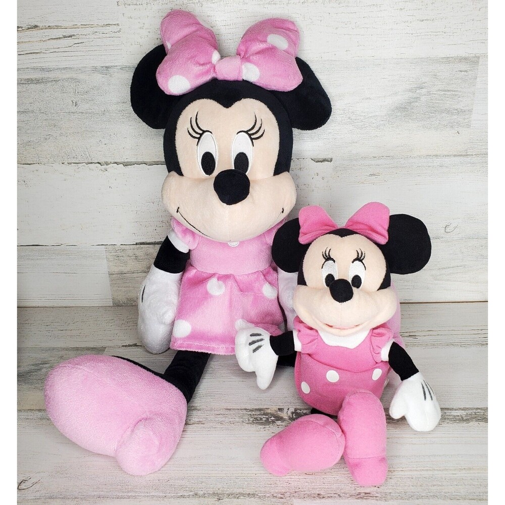 Disney Minnie Mouse Plush Bundle 18” & 11” Stuffed Animals Pink Dress Just Play